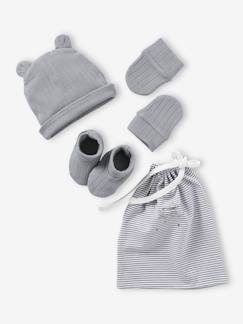 Baby-Accessoires-Kabelgebreide set muts + wanten + slofjes + babytas voor babymeisjes