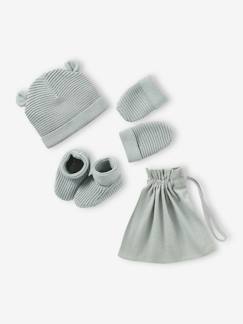 Bébé-Accessoires-Ensemble bonnet, moufles et chaussons bébé naissance et son sac assorti