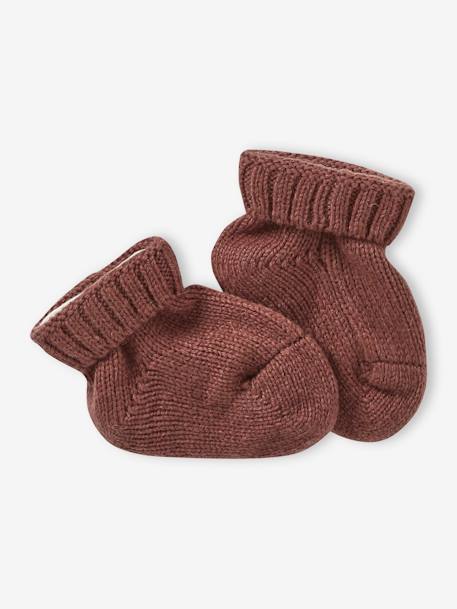 Ensemble naissance en tricot bonnet + moufles + chaussons noisette - vertbaudet enfant 