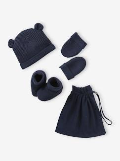 Bébé-Accessoires-Autres accessoires-Ensemble bonnet, moufles et chaussons bébé naissance et son sac assorti