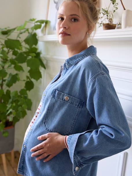 Zwangerschaps- en voedingsblouse van denim ongewassen denim - vertbaudet enfant 