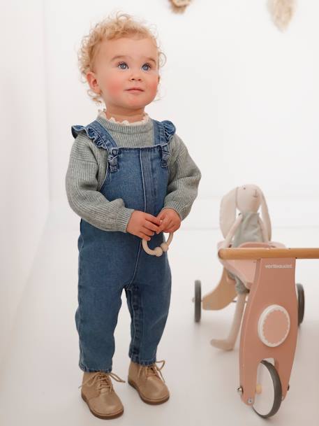 Salopette bébé en denim bretelles à volants stone - vertbaudet enfant 