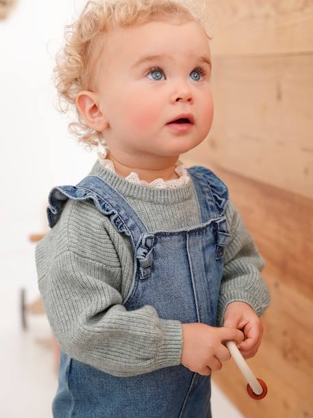 Salopette bébé en denim bretelles à volants stone - vertbaudet enfant 