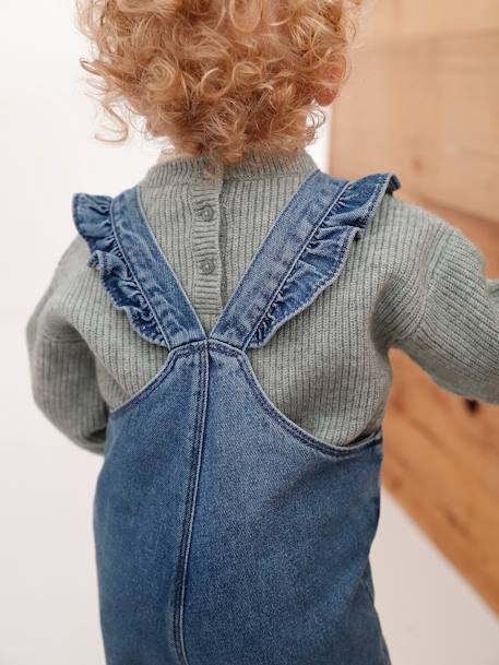 Salopette bébé en denim bretelles à volants stone - vertbaudet enfant 