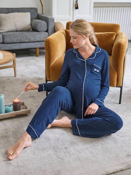 De stad schreeuw Regelen 2-delige effen pyjamaset zwangerschap - oceaanblauw, Zwangerschapskleding