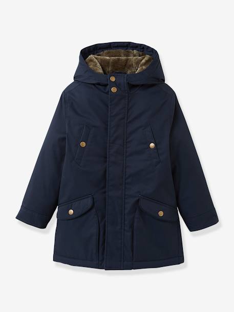 Warme jongensparka CYRILLUS karamel+marineblauw - vertbaudet enfant 