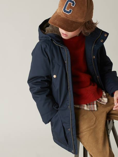 Warme jongensparka CYRILLUS karamel+marineblauw - vertbaudet enfant 