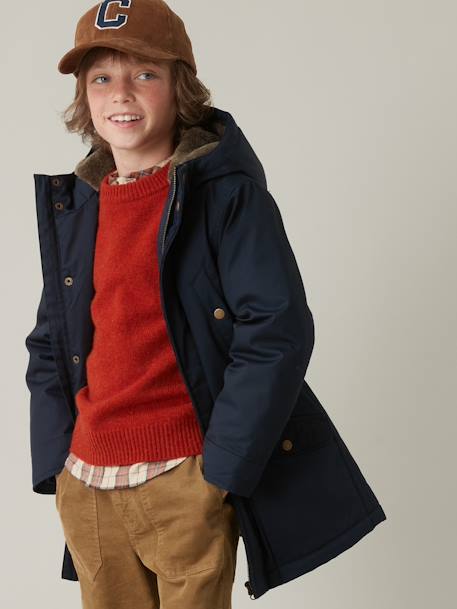 Warme jongensparka CYRILLUS karamel+marineblauw - vertbaudet enfant 