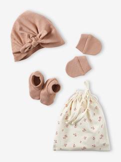 Bébé-Accessoires-Autres accessoires-Ensemble naissance fille bonnet + moufles + chaussons + pochon