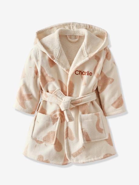 Peignoir de bain bébé en coton bio* personnalisable HAPPY SKY beige imprimé - vertbaudet enfant 