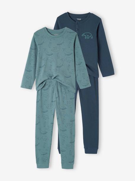 Lot de 2 pyjamas garçon ours maille côtelée vert émeraude - vertbaudet enfant 