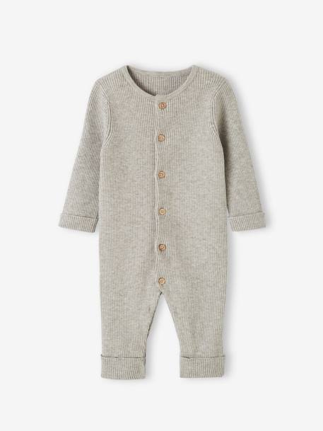 Geribde babypyjama met lange mouwen antraciet+gechineerd beige+gemêleerd grijs - vertbaudet enfant 