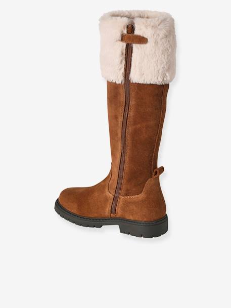 Bottes cavalières fourrées zippées cuir fille marron - vertbaudet enfant 
