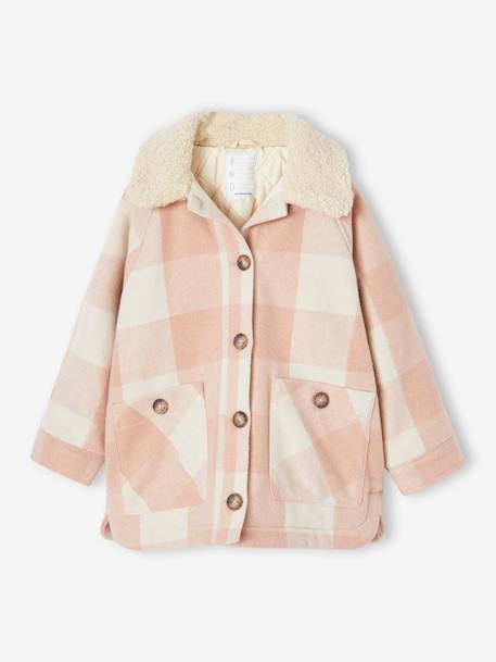 Manteau style surchemise en lainage à carreaux fille carreaux marron+carreaux rose - vertbaudet enfant 
