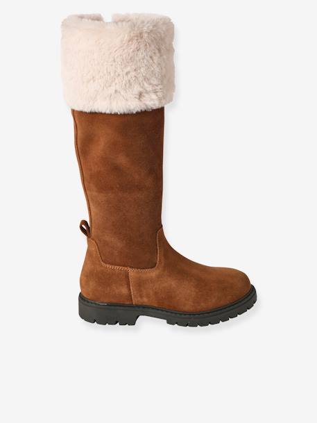 Bottes cavalières fourrées zippées cuir fille marron - vertbaudet enfant 