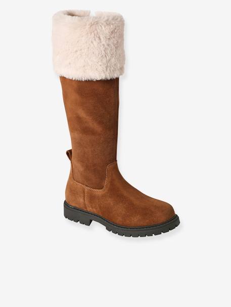 Bottes cavalières fourrées zippées cuir fille marron - vertbaudet enfant 