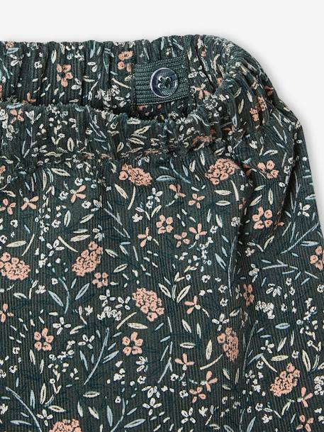 Jupe à volant en velours imprimé fleurs fille vert+vieux rose - vertbaudet enfant 