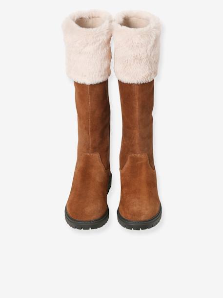 Bottes cavalières fourrées zippées cuir fille marron - vertbaudet enfant 