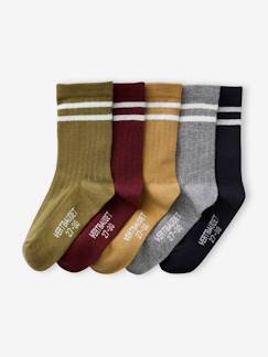 Jongens-Ondergoed-Sokken-Set van 5 paar gestreepte geribbelde sokken voor jongens