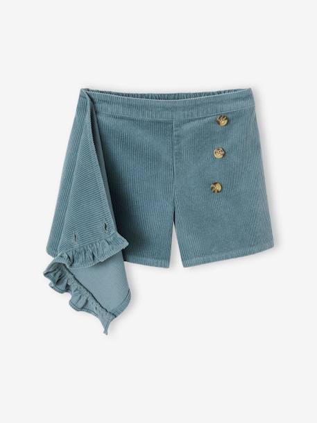 Jupe-short en velours côtelé fille effet portefeuille bleu canard+marron - vertbaudet enfant 