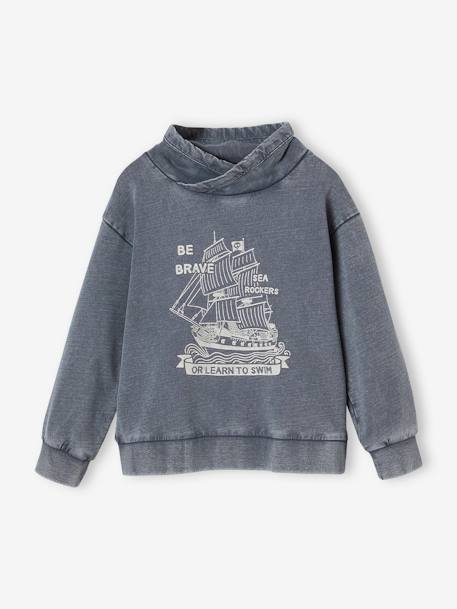 Sweat col snood motif bateau pirate garçon effet délavé gris chiné - vertbaudet enfant 