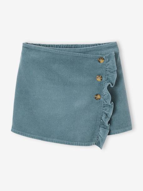 Jupe-short en velours côtelé fille effet portefeuille bleu canard+marron - vertbaudet enfant 