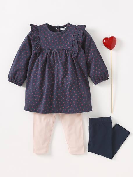 Robe à volants bébé en jersey BASICS marine imprimé+rose poudré - vertbaudet enfant 