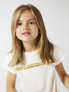 Meisje-T-shirt, souspull-Iriserend gestreept sportshirt voor meisjes