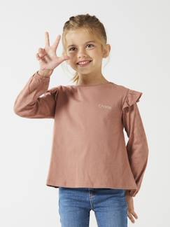 Meisje-T-shirt, souspull-T-shirt BASICS met lange mouwen en ruches voor meisjes