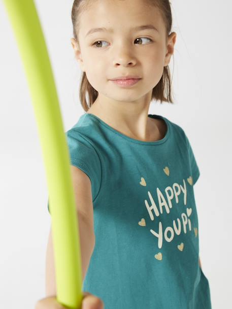 T-shirt met tekst meisjes aardbei+dennen+ecru+hemelsblauw+koraal+marineblauw+rood+snoepjesroze+vanille - vertbaudet enfant 