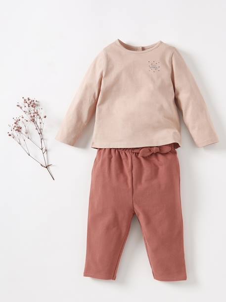Pantalon en molleton bébé taille élastiquée BASICS bois de rose+corail+encre+vert bouteille - vertbaudet enfant 