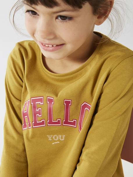 T-shirt met tekst voor meisjes brons+grijsblauw+paars+rozenhout - vertbaudet enfant 