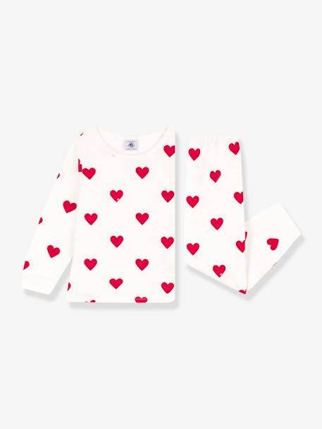 Pyjama met hartjes voor meisjes/jongens van sweatstof PETIT BATEAU wit, bedrukt - vertbaudet enfant 