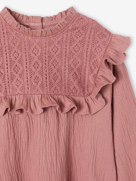 Shirtblouse met versiering van getextureerde mesh rozenhout - vertbaudet enfant 