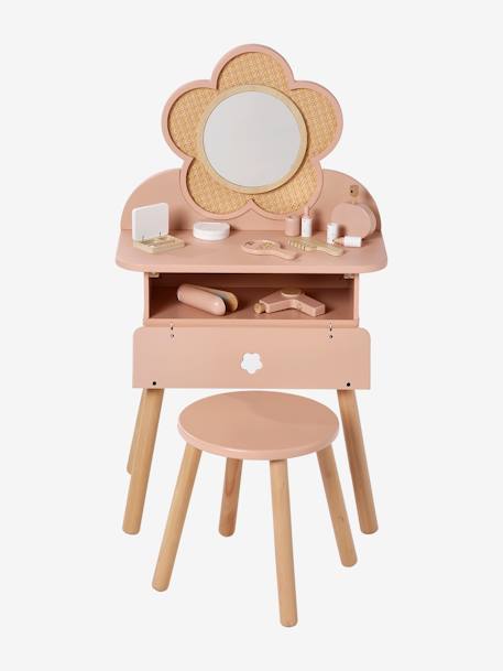 Coiffeuse cannage + accessoires en bois FSC® blanc+rose - vertbaudet enfant 