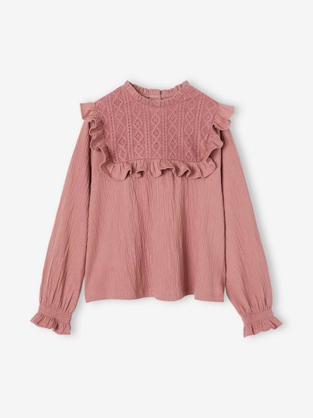 Shirtblouse met versiering van getextureerde mesh rozenhout - vertbaudet enfant 