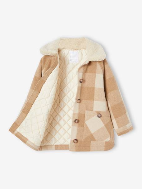 Manteau style surchemise en lainage à carreaux fille carreaux marron+carreaux rose - vertbaudet enfant 
