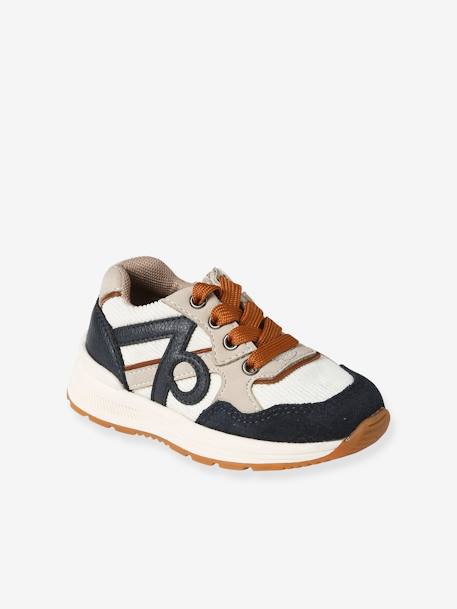 Baskets lacées et zippées bébé bleu jean+écru - vertbaudet enfant 