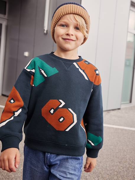 Sweatshirt voor jongens met ronde hals en maxi motiefjes dennen - vertbaudet enfant 