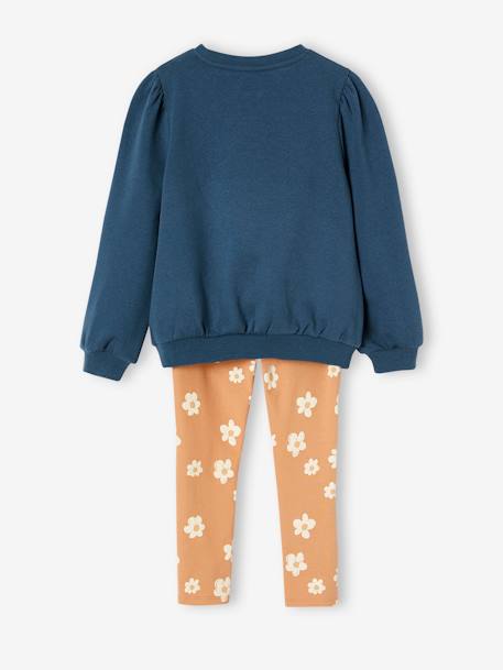 Set voor meisjes bedrukte sweater + legging marineblauw+rozenhout - vertbaudet enfant 