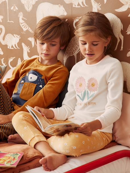 Lot de 2 pyjamas fille velours marguerites ocre - vertbaudet enfant 