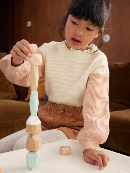 Meisjestrui met losse pasvorm en sierkraag beige (poederkleur)+snoepjesroze - vertbaudet enfant 