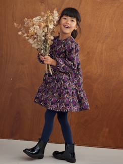 Fluwelen jurk met bloemenprint  - vertbaudet enfant