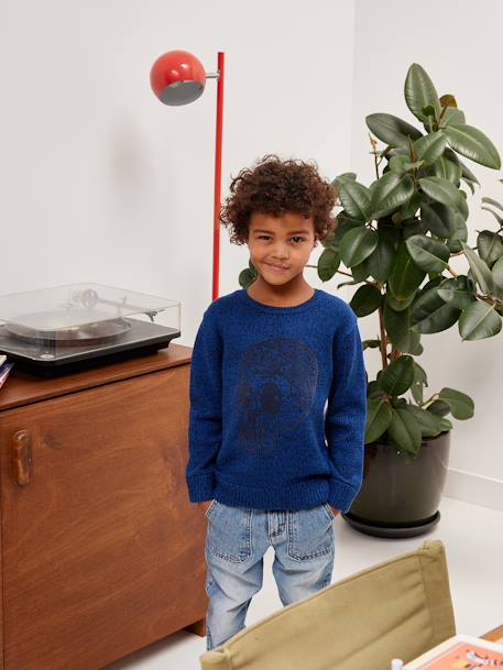 Jongenstrui van getwijnd tricot met versiering op de voorkant felblauw - vertbaudet enfant 