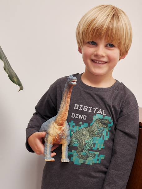 T-shirt digital dino effet pixel en relief garçon gris chiné - vertbaudet enfant 