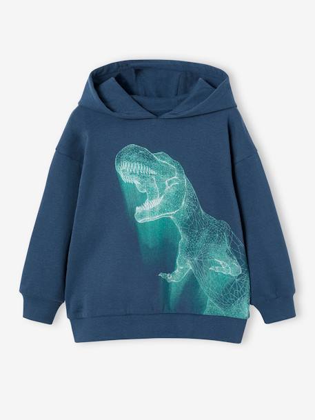 Sweat à capuche motif dino néon garçon bleu nuit - vertbaudet enfant 