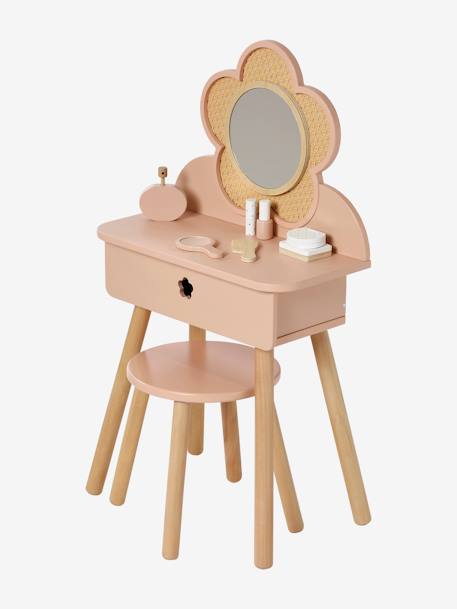 Coiffeuse cannage + accessoires en bois FSC® blanc+rose - vertbaudet enfant 