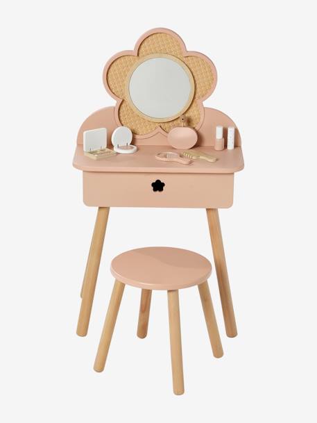 Coiffeuse cannage + accessoires en bois FSC® blanc+rose - vertbaudet enfant 