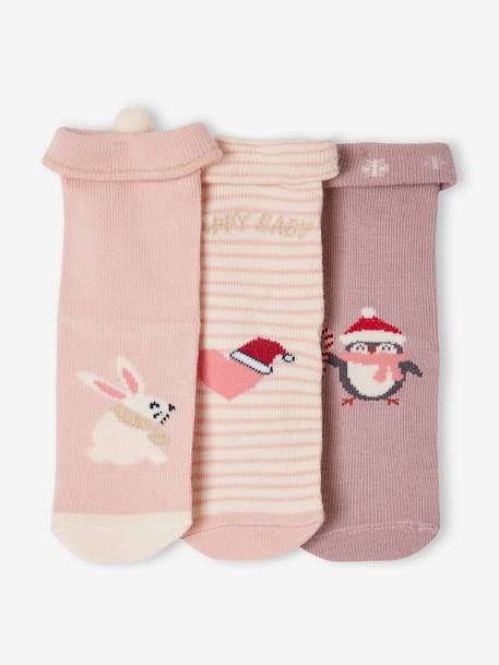 Coffret de Noël 3 paires de chaussettes bébé fille vieux rose - vertbaudet enfant 