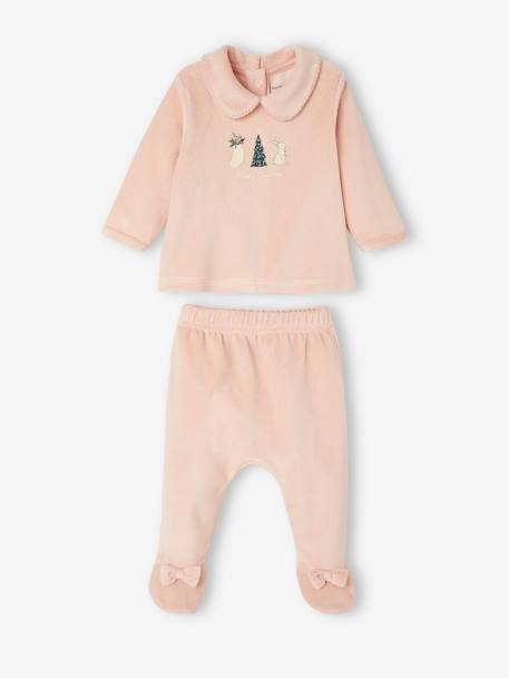 Fluwelen babypyjama in 2 delen voor Kerstmis roze (poederkleur) - vertbaudet enfant 